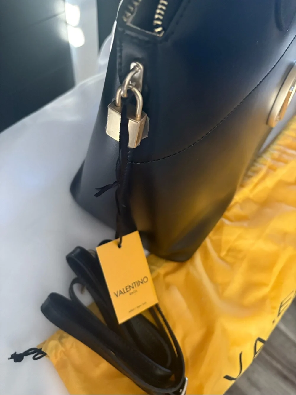 Valentino Black Leather Satchel with Gold Hardware